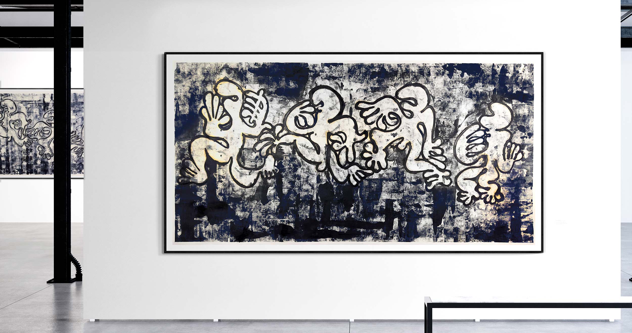 Robert Santoré KAVA DANCERS 98 x 50in (248.92 x 127cm) Hand painted monoprint, oil stick on 100% cotton rag hot press paper