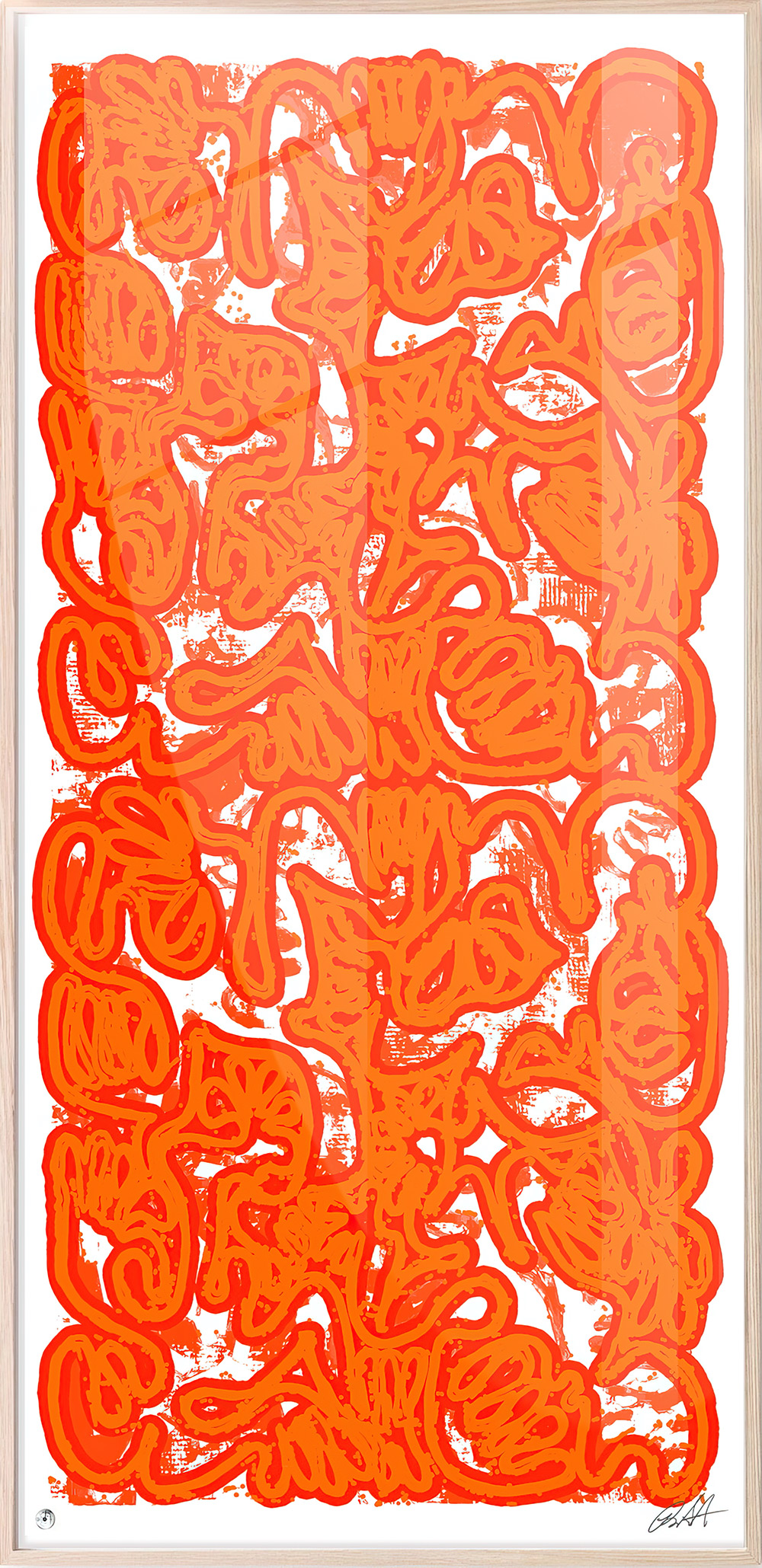 Robert Santoré “PAN AM 69 HERMÈS ORANGE”<br />
40 x 100in (101.6 x 254cm) Silkscreen, high gloss enamel on 