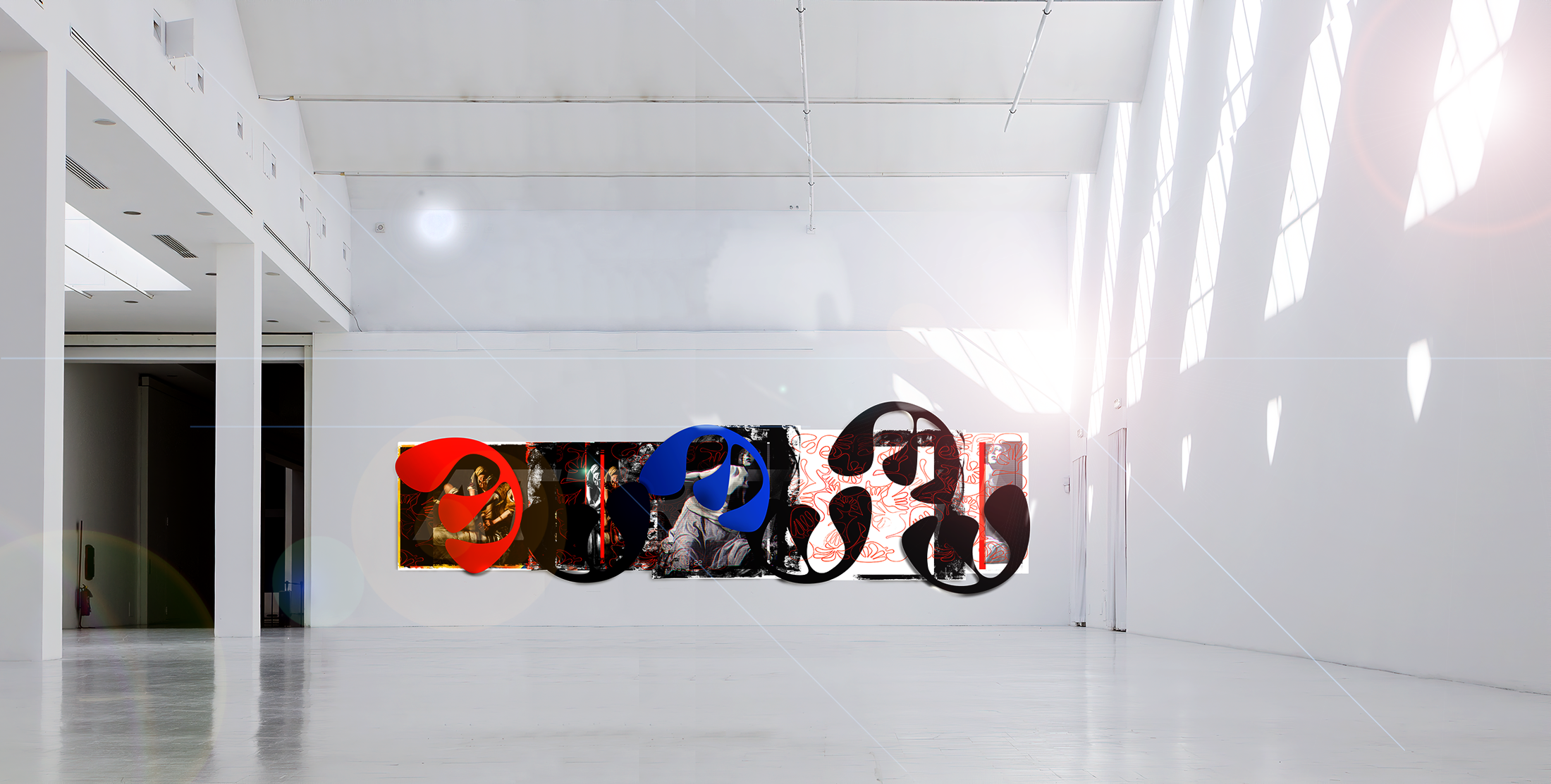 Nuncio-00x Robert Santoré “PÃPƏL NUNCIO” 60 x 276in (152.4 x 701.04cm) Oil, oil stick, military & industrial enamels, aluminum shapes on birch panel with micro-layer clay ground
