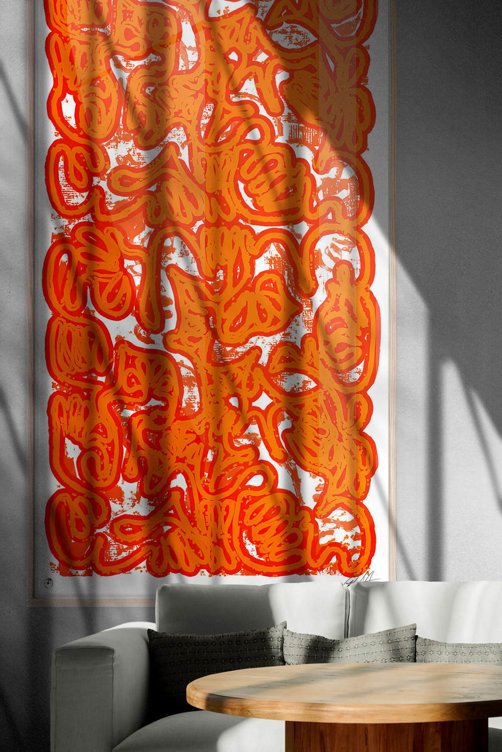 Robert Santoré “PAN AM 69 HERMÈS ORANGE”<br />
40 x 100in (101.6 x 254cm) Silkscreen, high gloss enamel on hot press paper